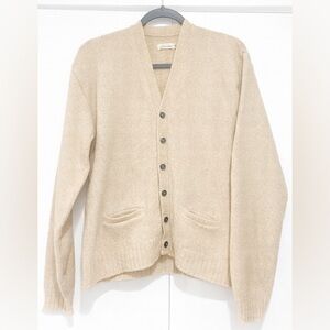 Women’s Lambswool Cardigan Sweater size Large Beige Long Sleeves Button Front